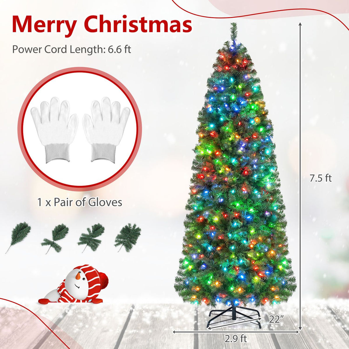 6.3 FT Smart Pencil Christmas Tree with Pre