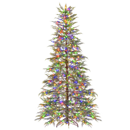 7.5 Feet Artificial Christmas Tree with Branch Tips and Colorful LED Lights