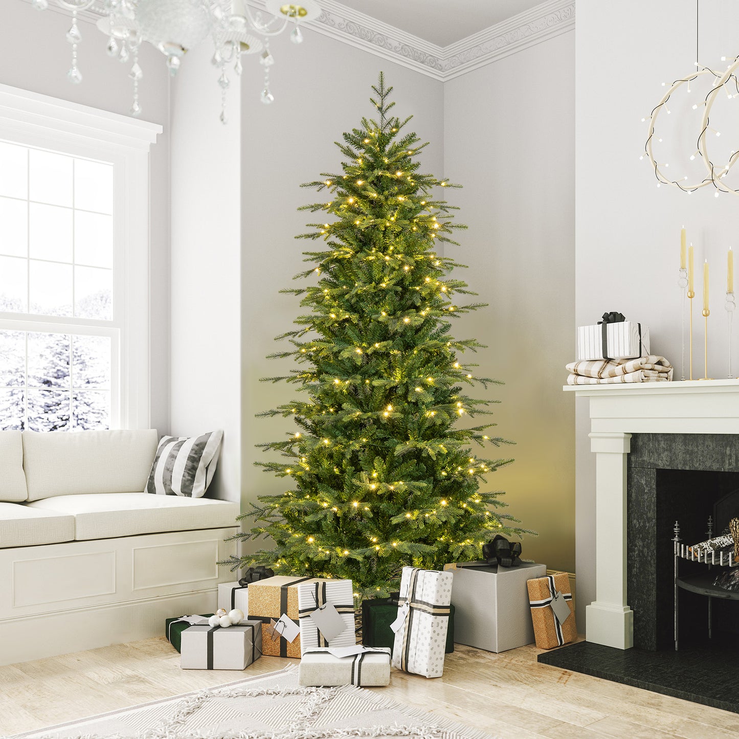 7.5 Feet Pre-Lit Artificial Christmas Tree with Warm White LED Lights