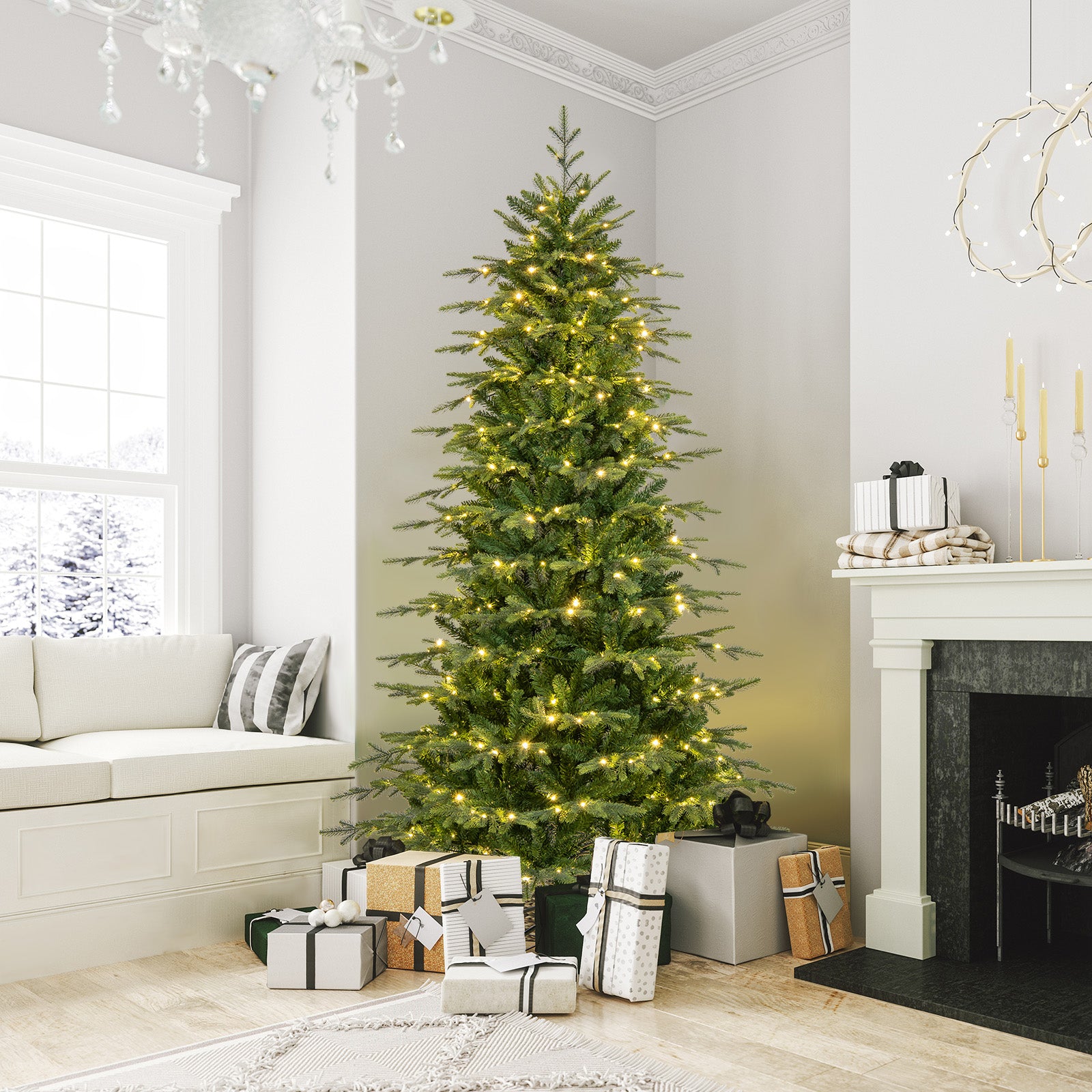 7.5 Feet Pre-Lit Artificial Christmas Tree with Warm White LED Lights