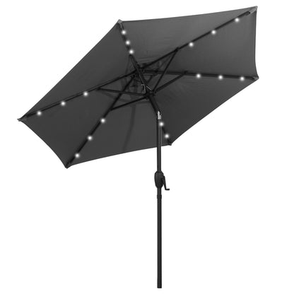 7.5 Feet Solar Powered Patio Umbrella with LED Lights and Crank Handle-Black - Gray
