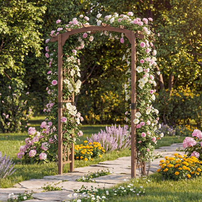 7.5 Ft Garden Arch Wooden Arbor Outdoor Wood Trellis for Climbing Plants