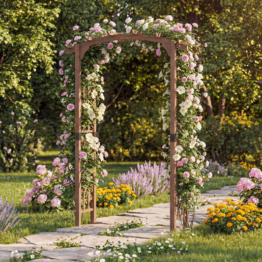 7.5 Ft Garden Arch Wooden Arbor Outdoor Wood Trellis for Climbing Plants