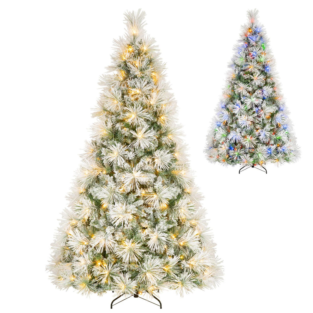 7.5 ft Flocked Pine Christmas Tree with Folding Metal Stand