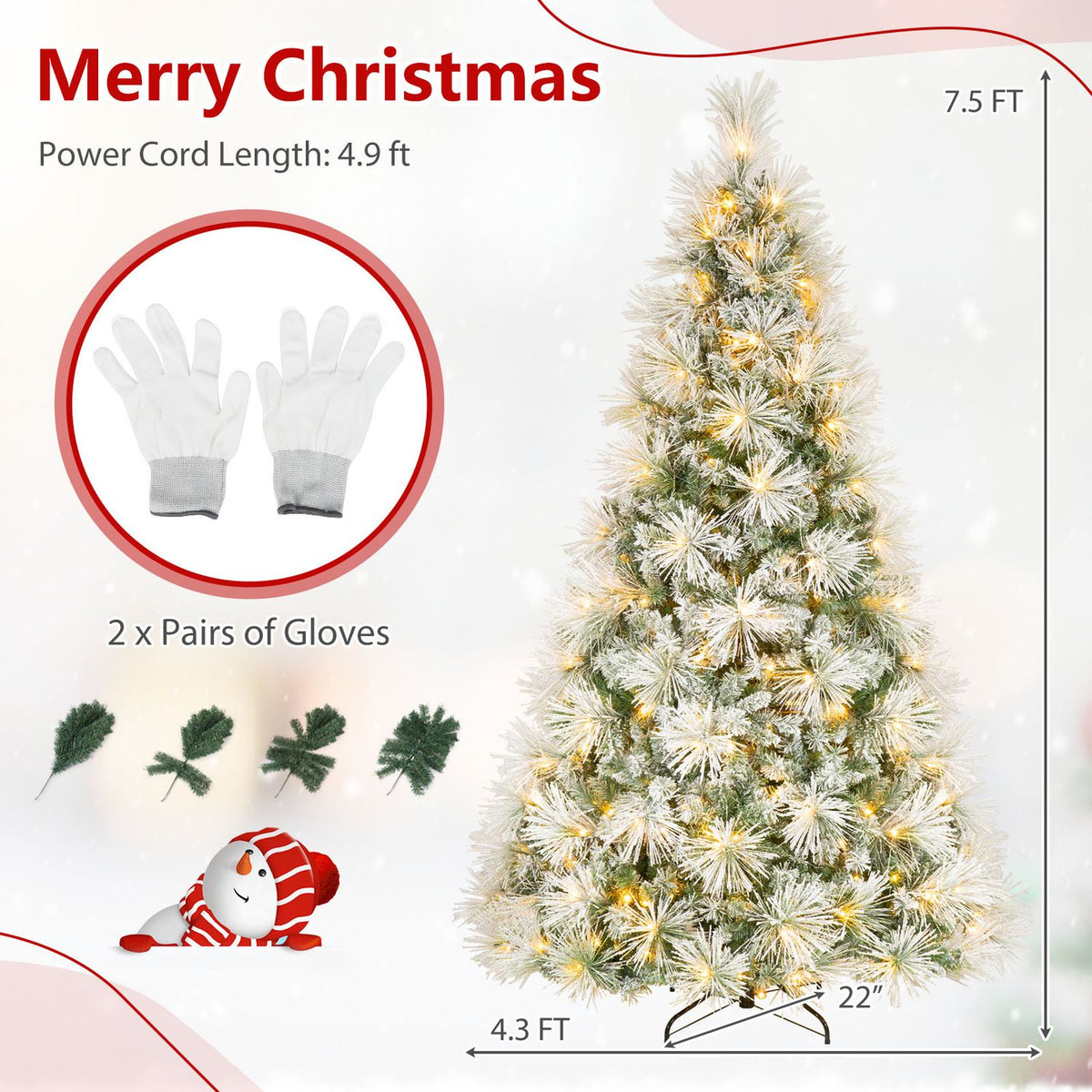 7.5 ft Flocked Pine Christmas Tree with Folding Metal Stand