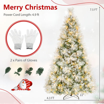 7.5 ft Flocked Pine Christmas Tree with Folding Metal Stand