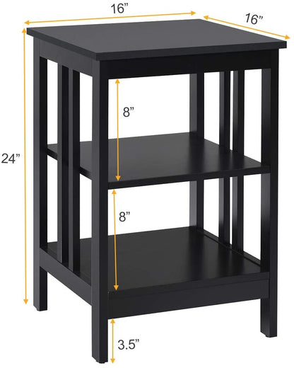 2 Pieces 3-Tier Nightstand with Reinforced Bars and Stable Structure-Black