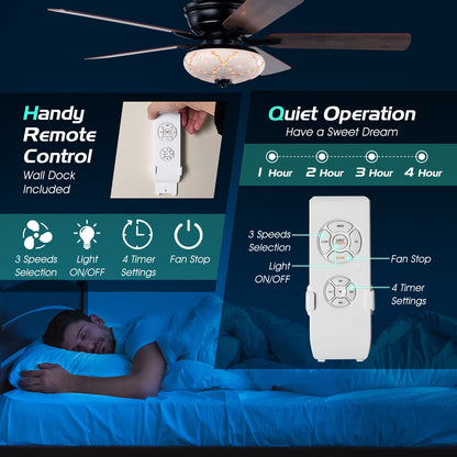52 Inch Ceiling Fan with 3 Wind Speeds and 5 Reversible Blades
