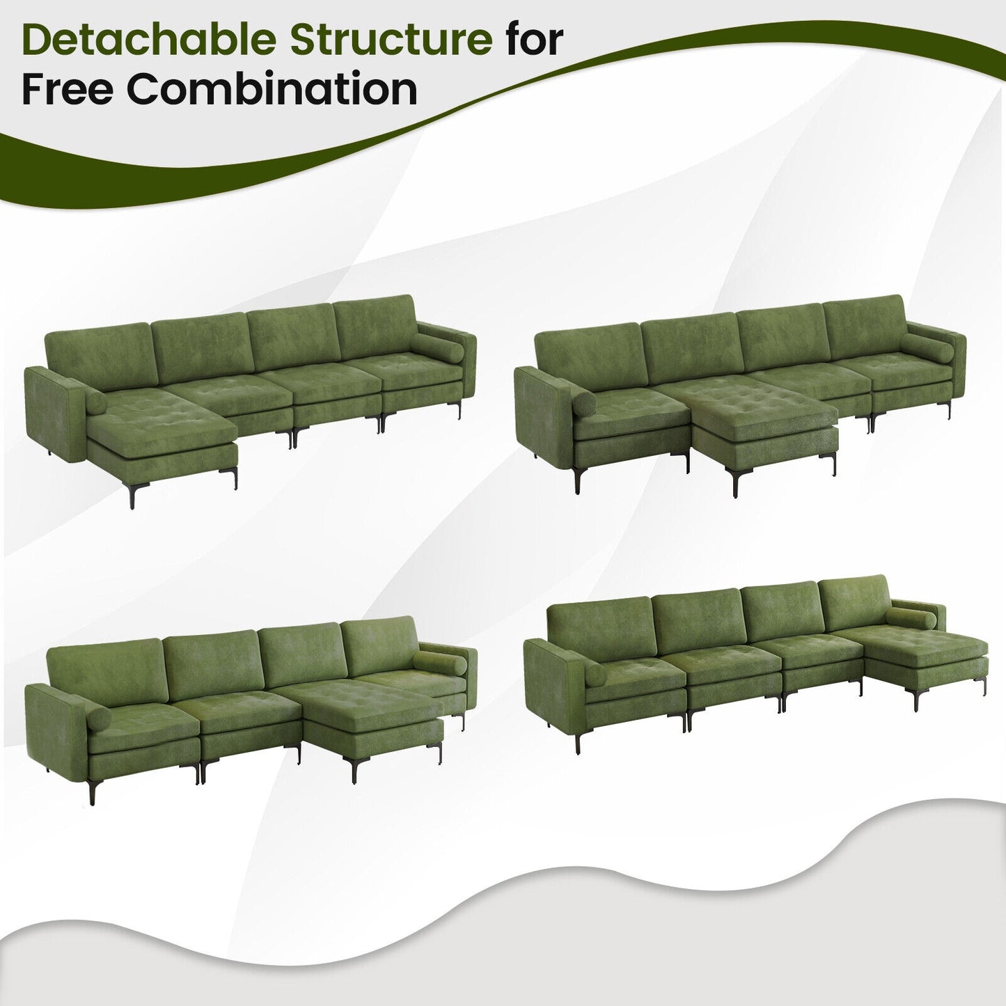 Modular L-shaped 4-Seat Sectional Sofa with Reversible Chaise and 2 USB Socket
