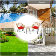 3 Pieces Rattan Furniture Set with Cushioned Chair Table-Red