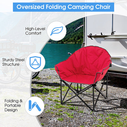 Folding Camping Moon Padded Chair with Carrying Bag-Brown - Red