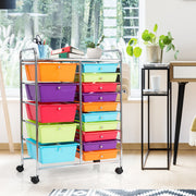 15-Drawer Utility Rolling Organizer Cart with Multi-Use Storage-Multicolor