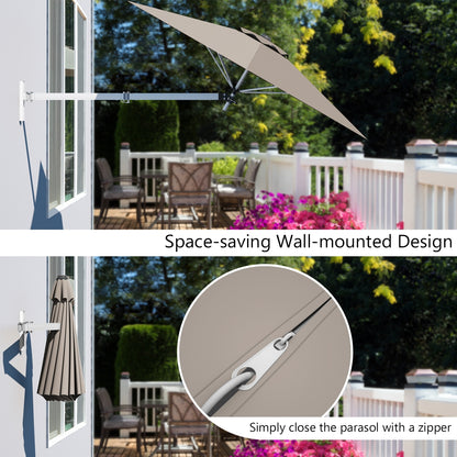 8ft Wall-Mounted Telescopic Folding Tilt Aluminum Sun Shade Umbrella-Tan