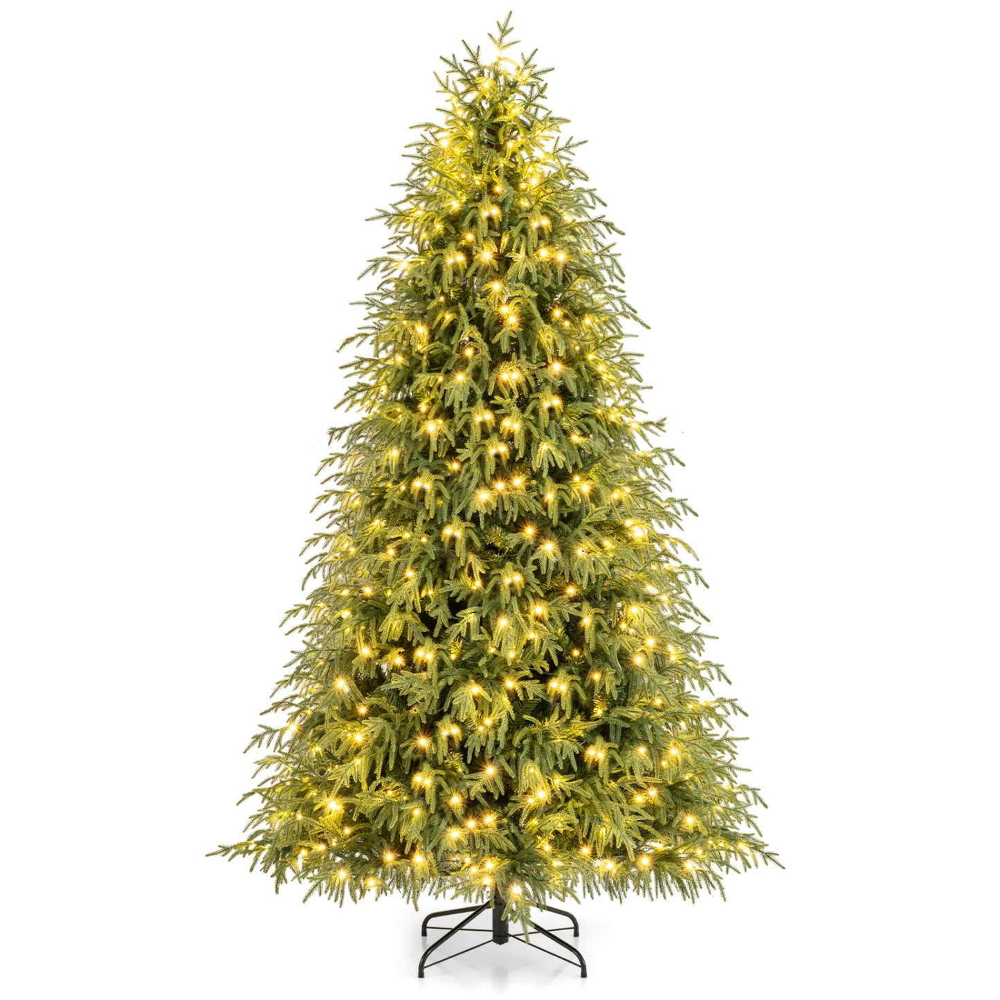 7 Feet Pre-Lit Artificial Christmas Tree Hinged Faux Xmas Tree with Soft Branch Tips - 7.5 Feet