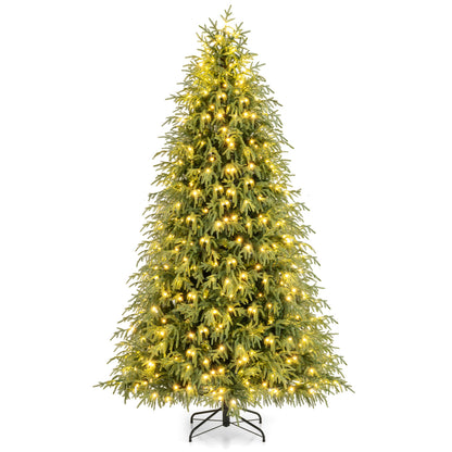 7 Feet Pre-Lit Artificial Christmas Tree Hinged Faux Xmas Tree with Soft Branch Tips - 7.5 Feet