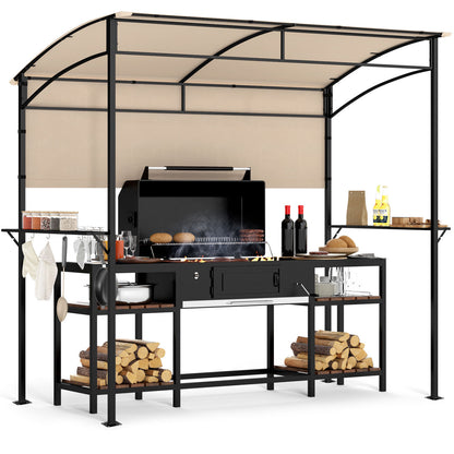 BBQ Grill Canopy 7.8 x 4.4 FT with Shelves and Sidewall