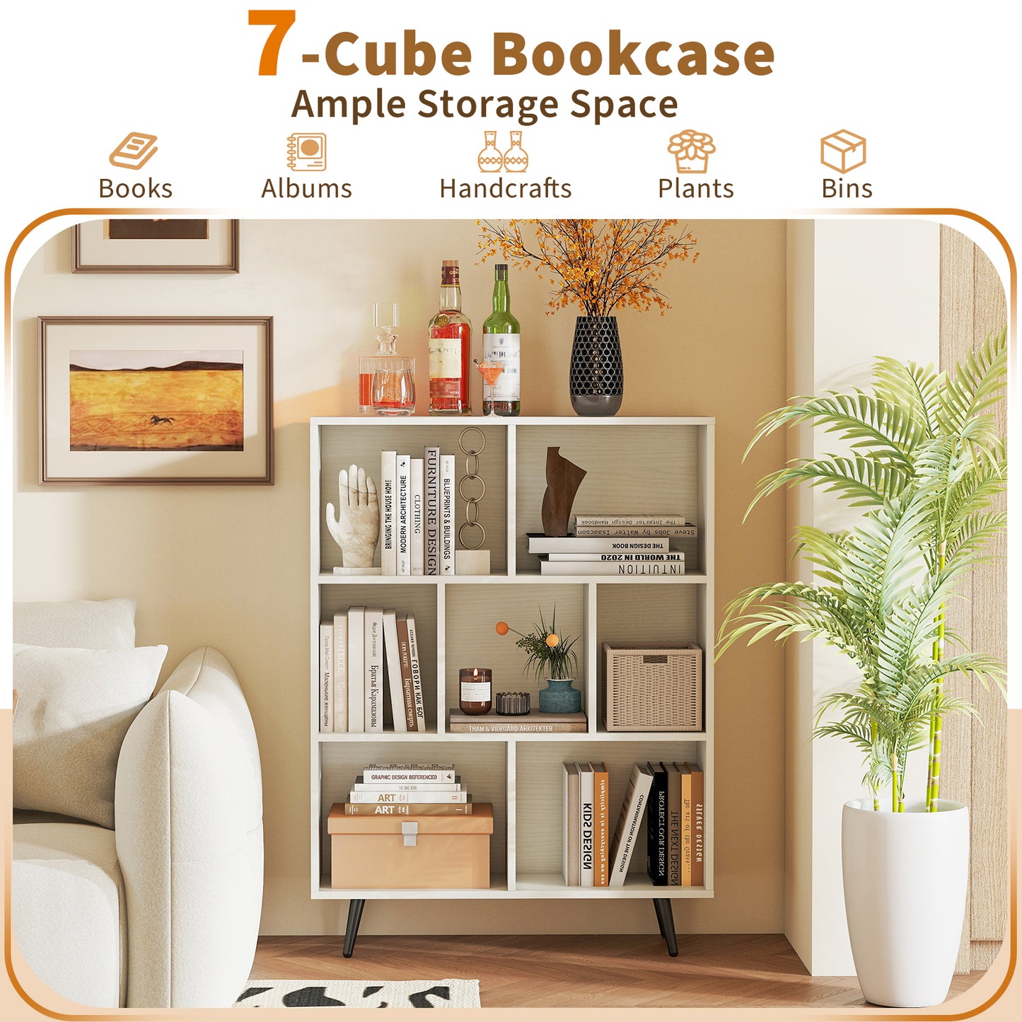 7/8/10-Cube Bookcase with 5 Tapered Metal Legs