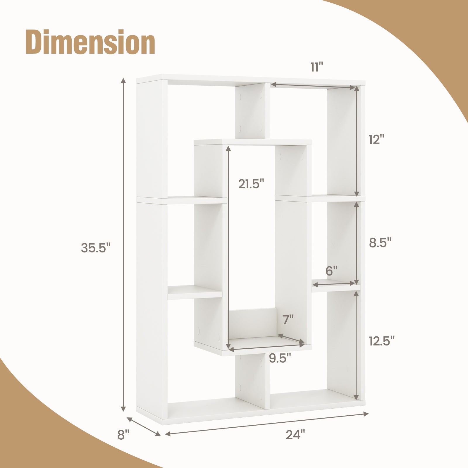 7-Cube Geometric Bookshelf Modern Decorative Open Bookcase-White