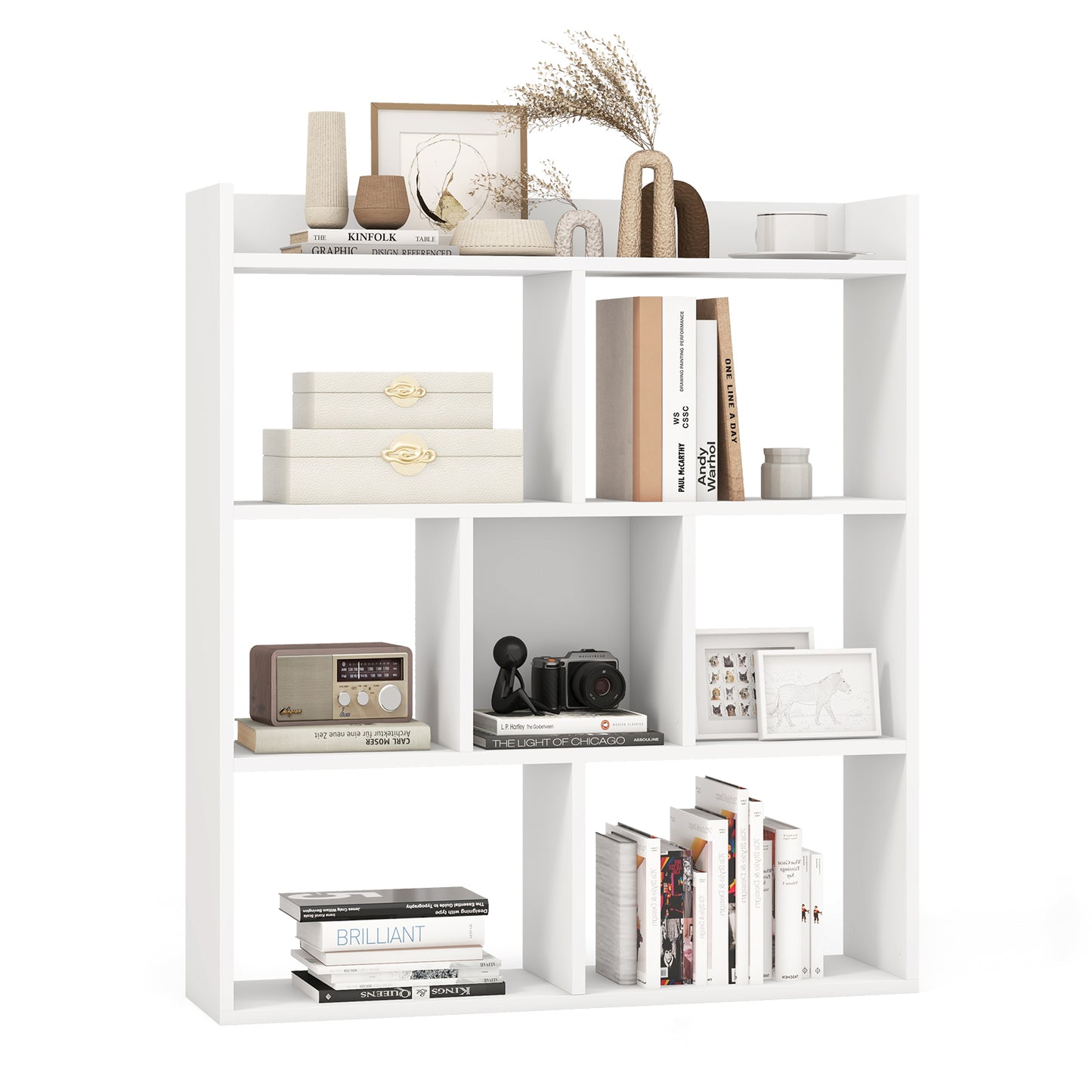7 Cubes Open-back Bookshelf with Anti-Toppling Devices-Black - White
