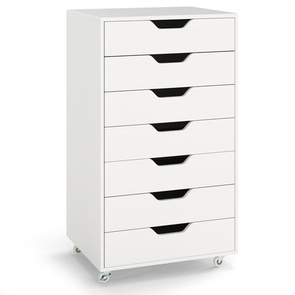 7-Drawer Chest Storage Dresser Floor Cabinet Organizer with Wheels-White