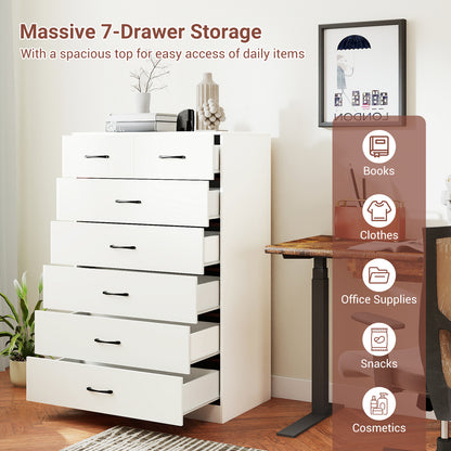 7-Drawer Tall Dresser with Metal Handles and Anti-Tipping Kits-White