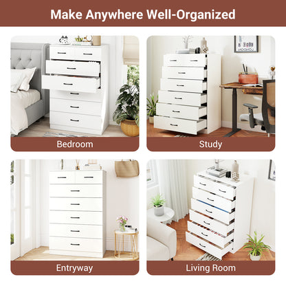7-Drawer Tall Dresser with Metal Handles and Anti-Tipping Kits-White