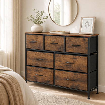 7-Drawer Wide Dresser with Fabric Drawers for Bedroom