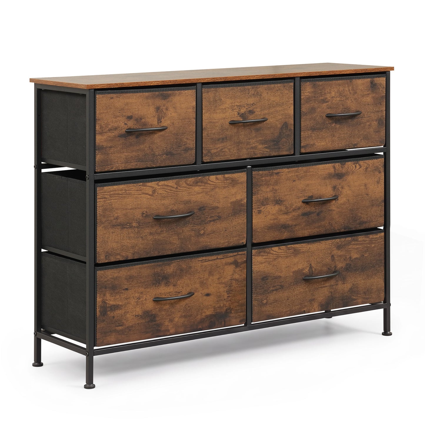 7-Drawer Wide Dresser with Fabric Drawers for Bedroom