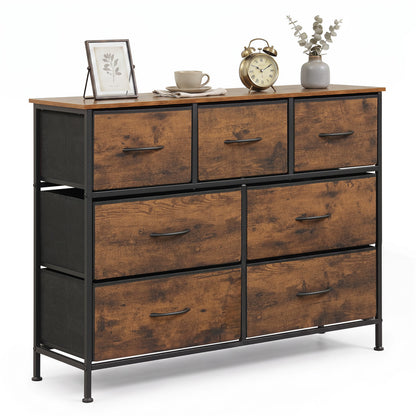 7-Drawer Wide Dresser with Fabric Drawers for Bedroom