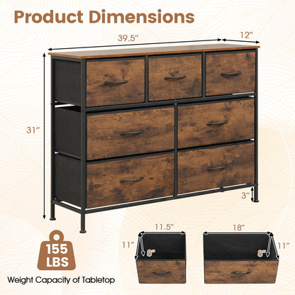 7-Drawer Wide Dresser with Fabric Drawers for Bedroom