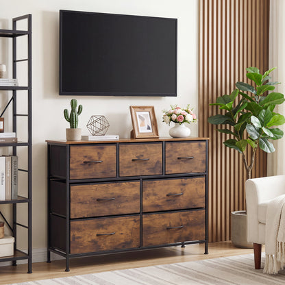 7-Drawer Wide Dresser with Fabric Drawers for Bedroom
