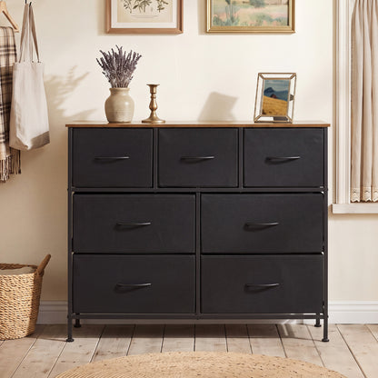 7-Drawer Wide Dresser with Fabric Drawers for Bedroom