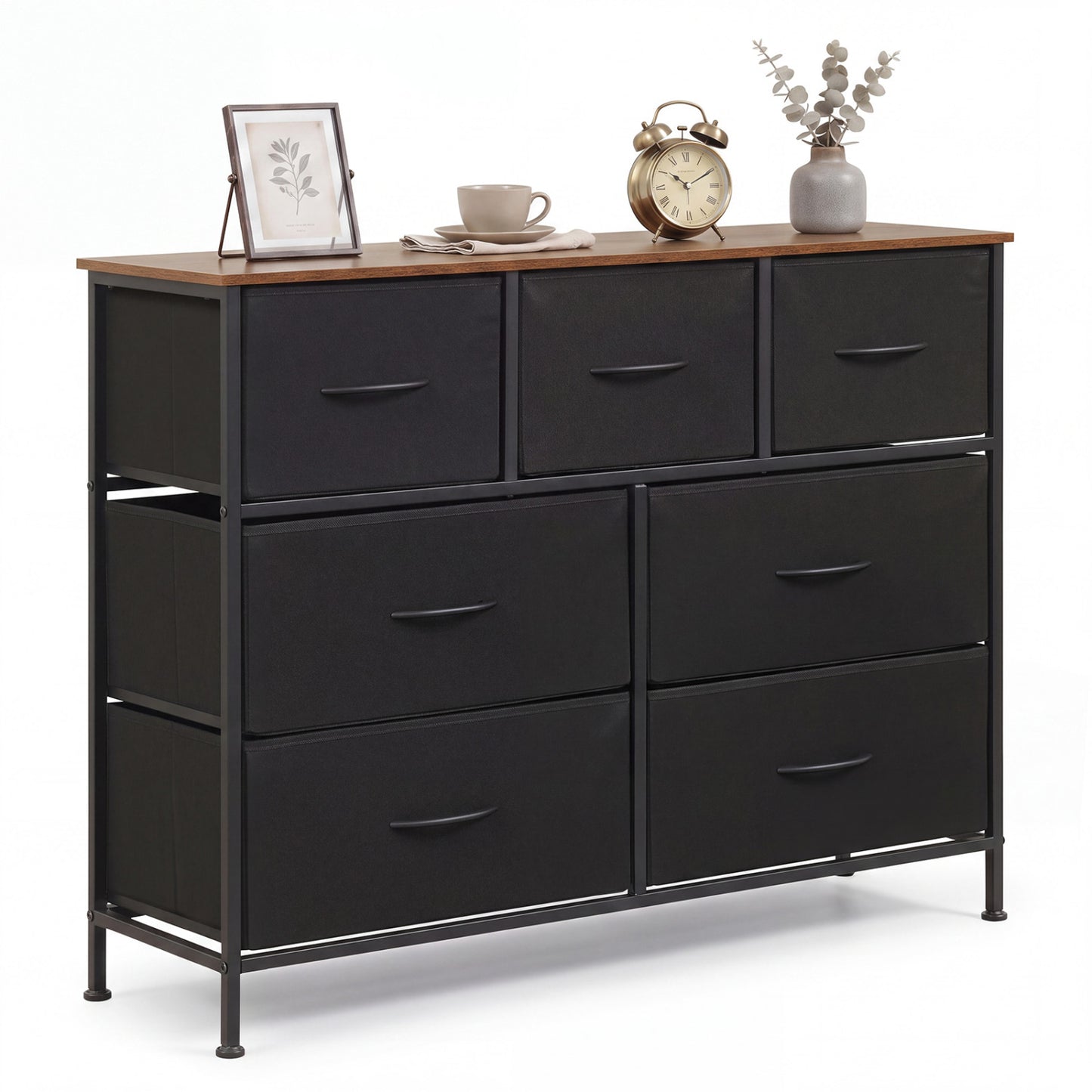 7-Drawer Wide Dresser with Fabric Drawers for Bedroom