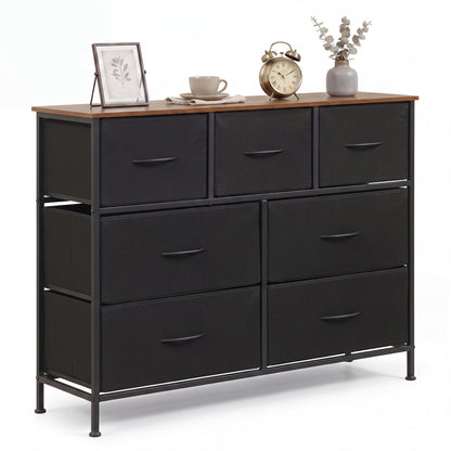 7-Drawer Wide Dresser with Fabric Drawers for Bedroom