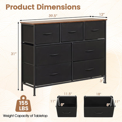 7-Drawer Wide Dresser with Fabric Drawers for Bedroom