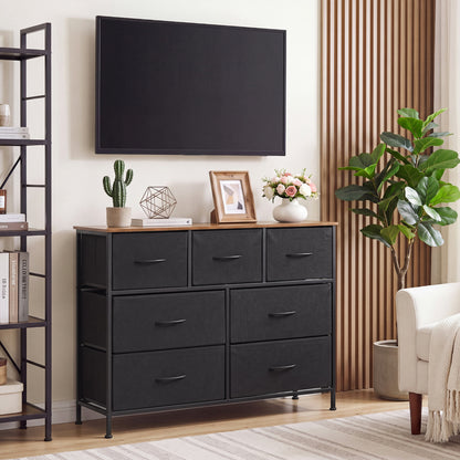 7-Drawer Wide Dresser with Fabric Drawers for Bedroom