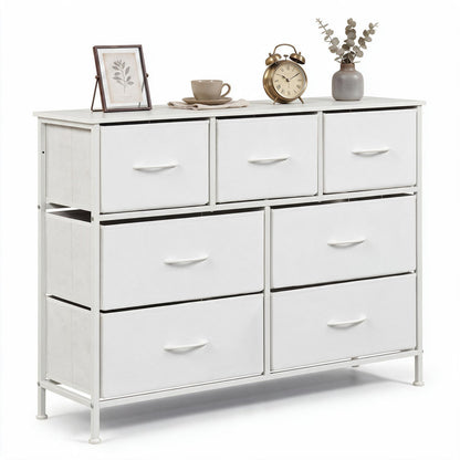 7-Drawer Wide Dresser with Fabric Drawers for Bedroom