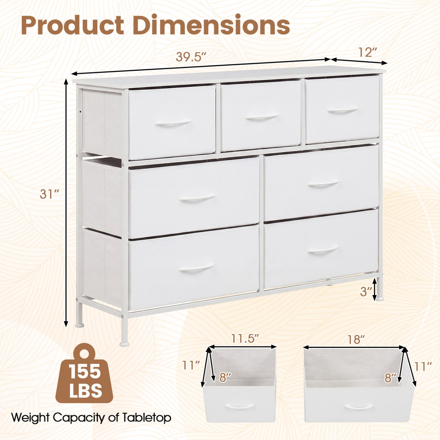 7-Drawer Wide Dresser with Fabric Drawers for Bedroom