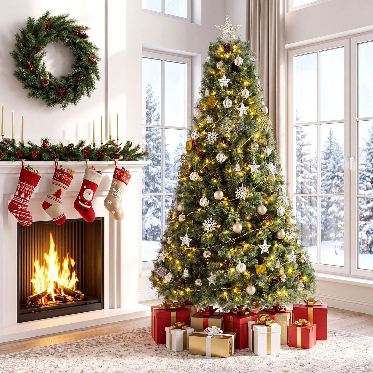 6 Artificial Christmas Tree Hinged Fully-Decorated with 238/360/524 Blossom Pine Needles