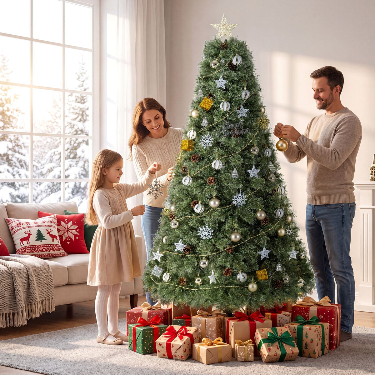 6 Artificial Christmas Tree Hinged Fully-Decorated with 238/360/524 Blossom Pine Needles