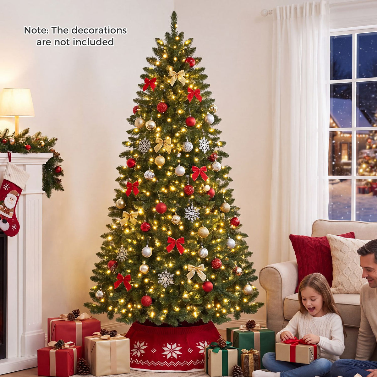 7 FT Artificial Half Christmas Tree Hinged Pre-Lit Xmas Tree