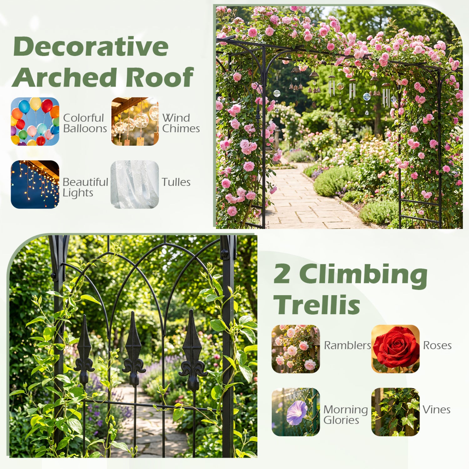 7 FT Garden Arch Arbor with Flat Top Design for Climbing Plants
