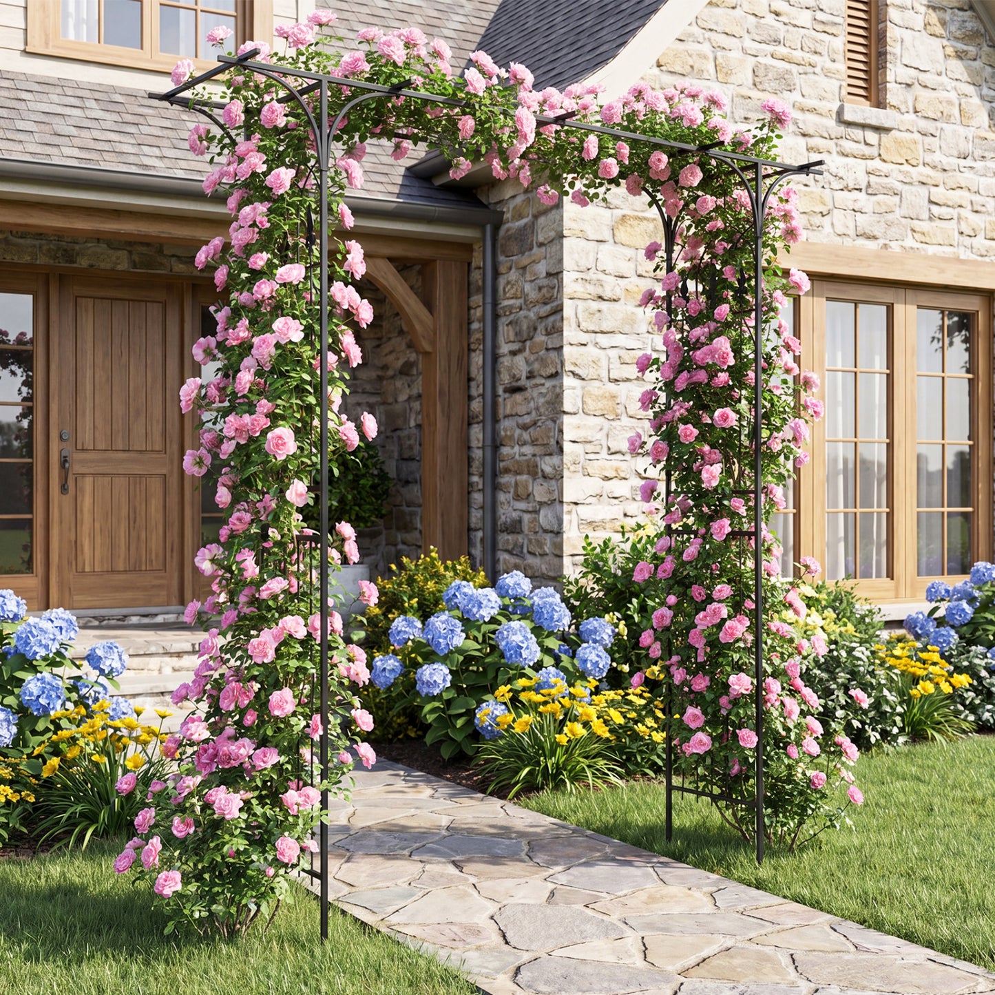 7 FT Garden Arch Arbor with Flat Top Design for Climbing Plants