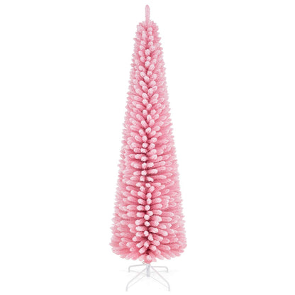 7 FT Pink Artificial Christmas Tree with 575 Snow Flocked PVC Branch Tips