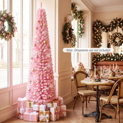 7 FT Pink Artificial Christmas Tree with 575 Snow Flocked PVC Branch Tips