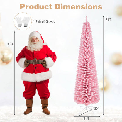 7 FT Pink Artificial Christmas Tree with 575 Snow Flocked PVC Branch Tips