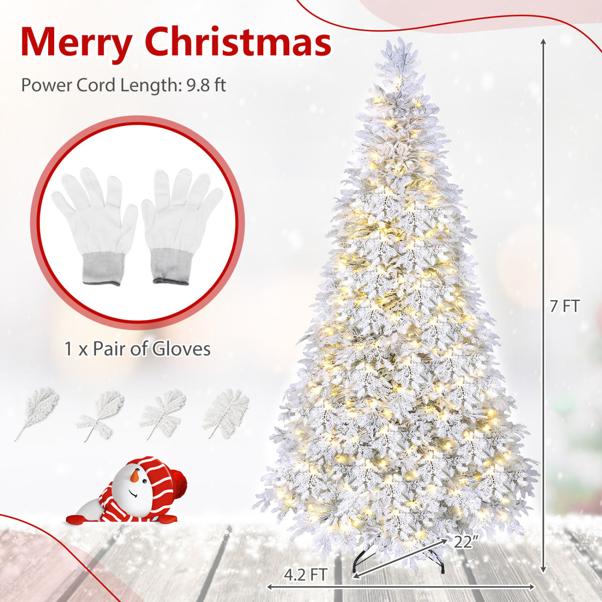 6 FT Pre-Lit Flocked Christmas Tree with LED Lights