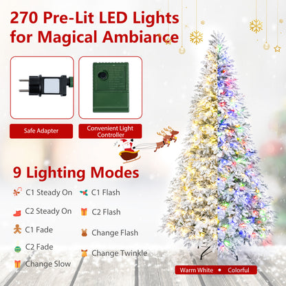 6 FT Pre-Lit Flocked Christmas Tree with LED Lights