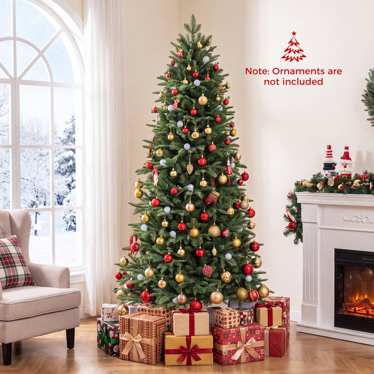 8 FT Pre-Lit Artificial Christmas Tree with Globe LED Lights