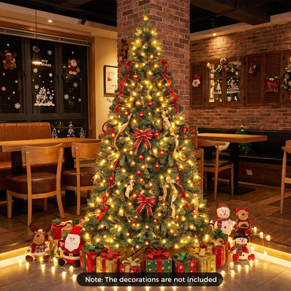 7 FT Pre-Lit Artificial Christmas Tree wIth 350 Adjustable Warm LED Lights
